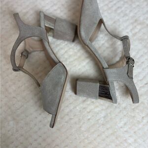 Elegant Taupe Suede Block Heel Sandals